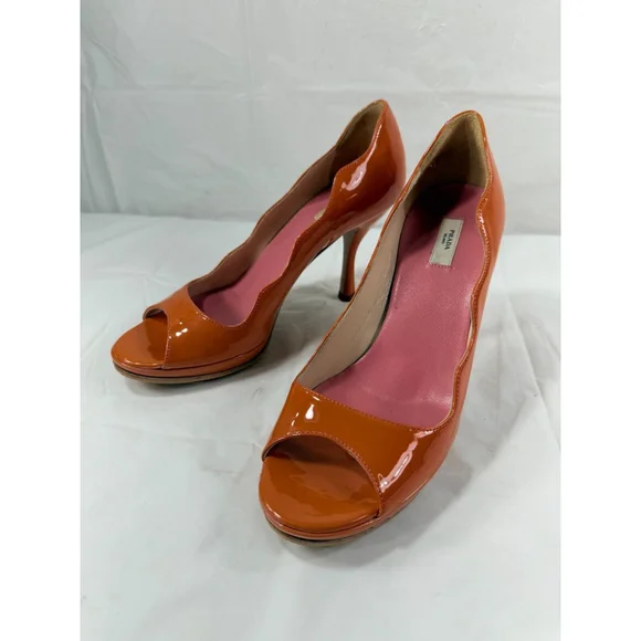 PRADA Pumps Heel Leather Coral Orange SIZE 6.5-7 - Picture 15 of 15
